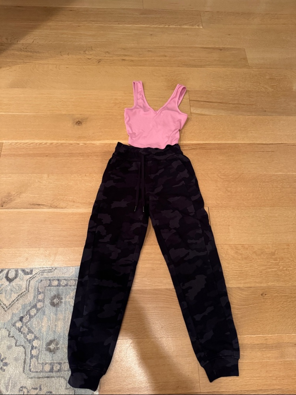 lululemon athletica Pink Tank & Black Camo Joggers
